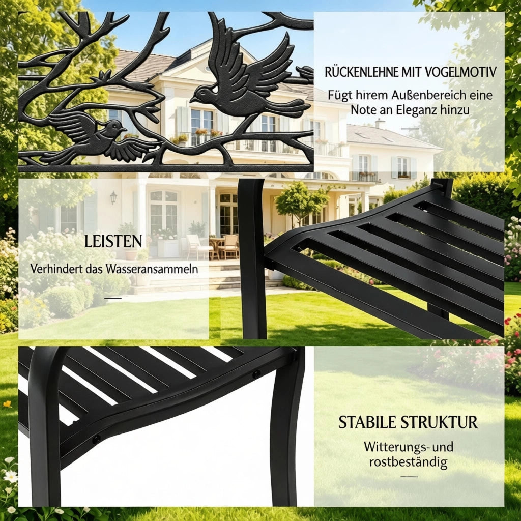 PANCA da giardino 127x60x85 cm metallo nero con braccioli