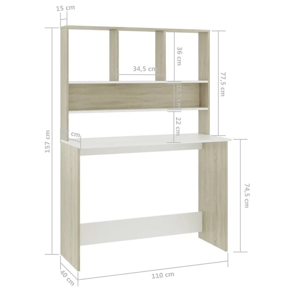 Scrivania e Ripiani Bianco Rovere Sonoma 110x45x157 Multistrato 800392