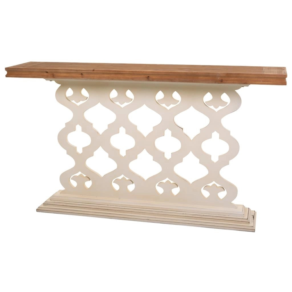 Mobile da ingresso in legno bianco intagliato 142x30x78,50h