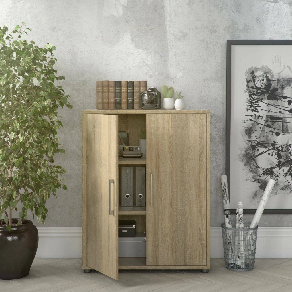 Credenza Warszawa, Buffet da soggiorno, Madia da salotto, Dispensa da cucina, 89x40 h113 cm, Quercia