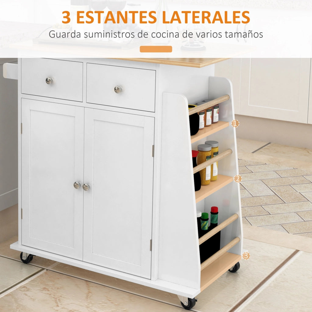 Carrello da cucina con 2 cassetti e ripiani ¨C zephmum ¨C 89x45x89,5 cm bianco
