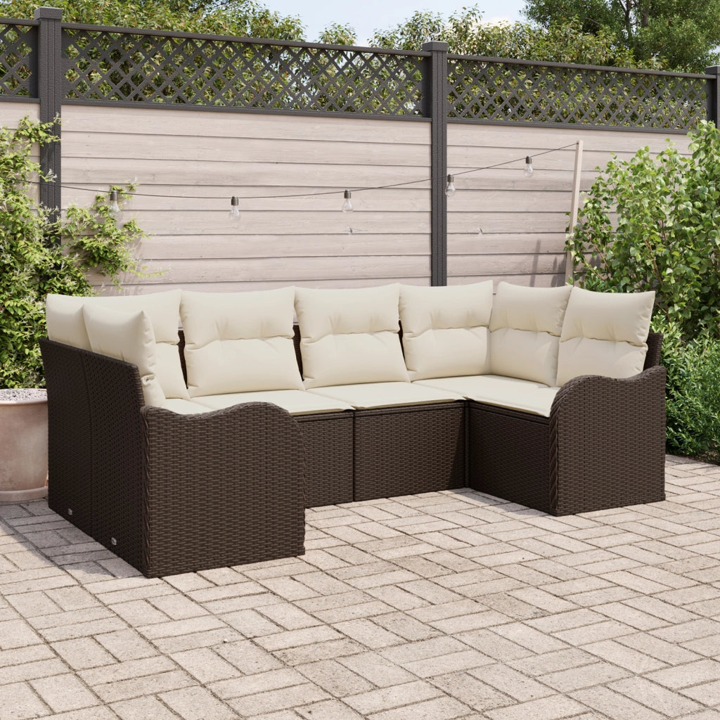 Set Divano da Giardino  6 Pezzi con Cuscini Marrone Polirattan