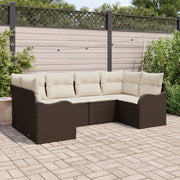 Set Divano da Giardino  6 Pezzi con Cuscini Marrone Polirattan