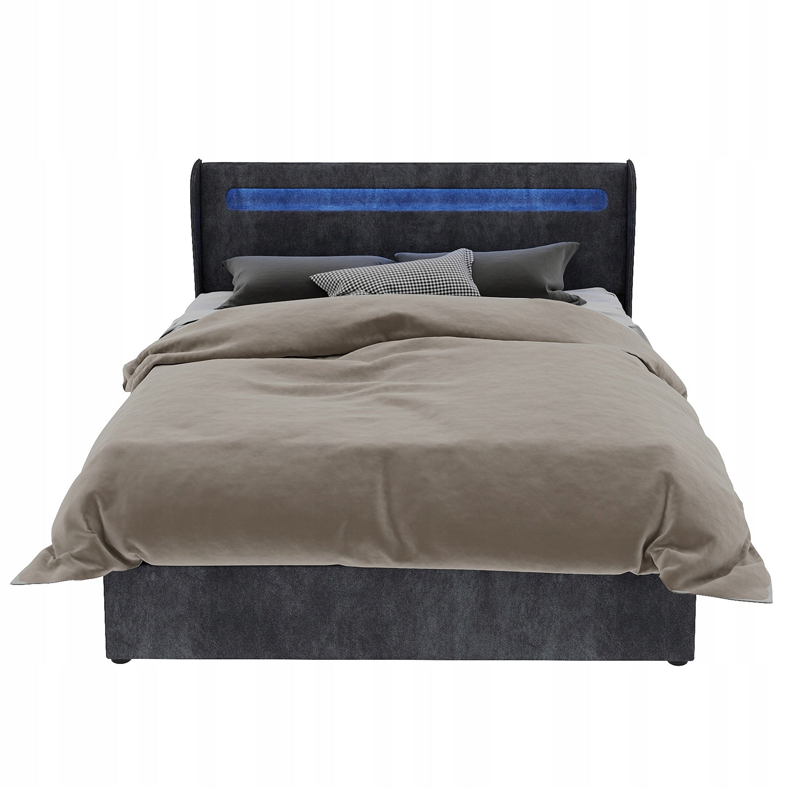 Letto imbottito 140x200 - Xylo - Grigio con LED e struttura sollevabile