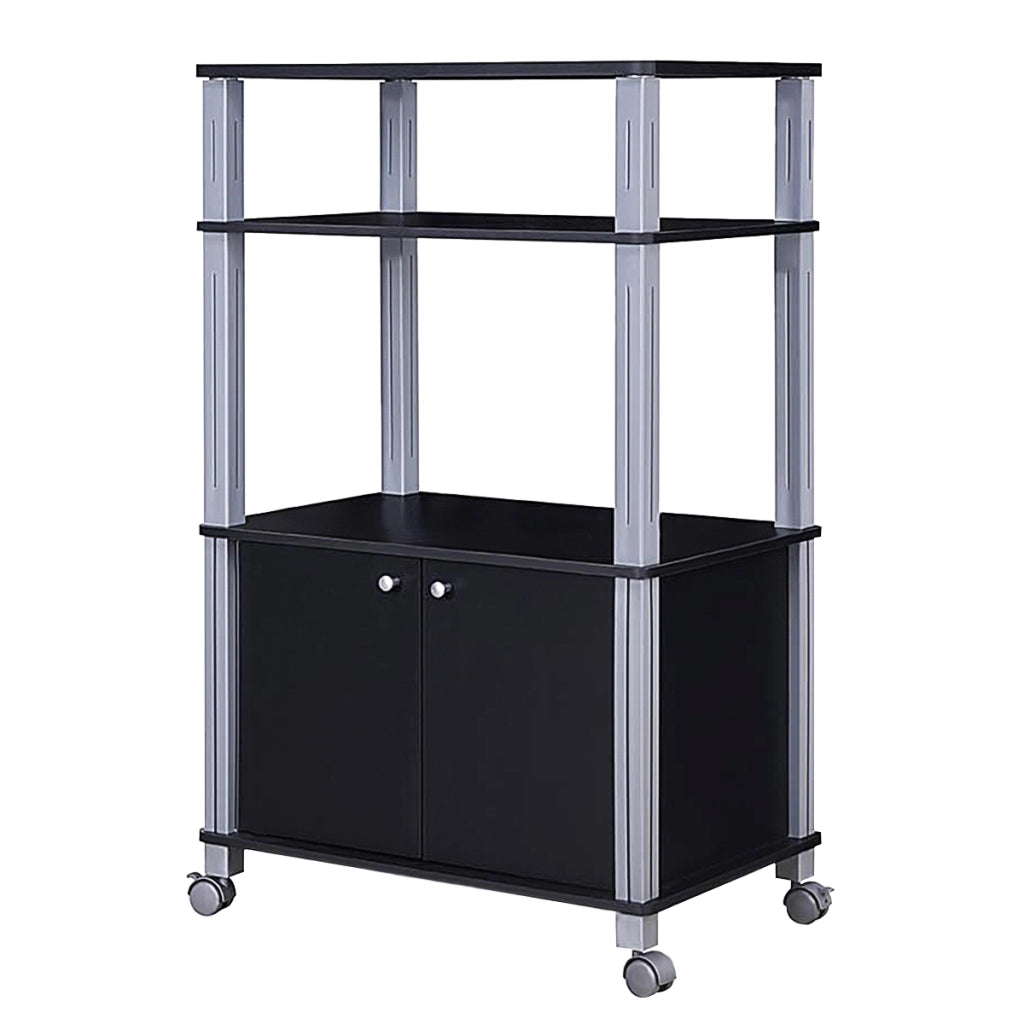 Carrello da cucina multiuso con ruote e 2 ante Carrello in legno a 3 ripiani-Buffet-Armadio da cucina 60x40x98cm Nero