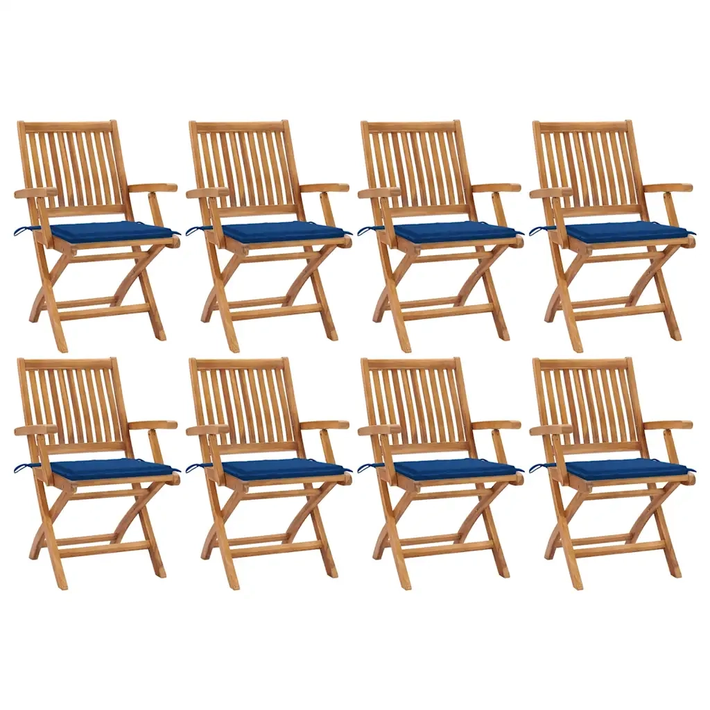 Sedie da Giardino Pieghevoli con Cuscini 8 pz Massello di Teak cod mxl 75199