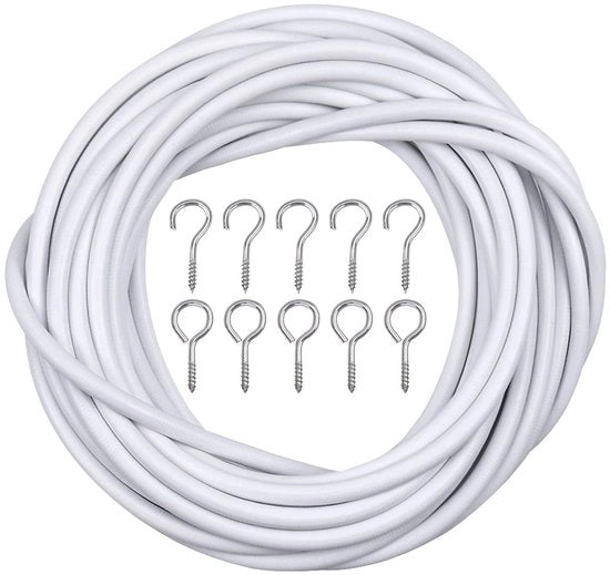 Set di corda per tende 10 m - Kit con 20 occhielli - Corda per tende bianca - Adatto per finestre in legno/metallo - Facile da installare - Corda per tende