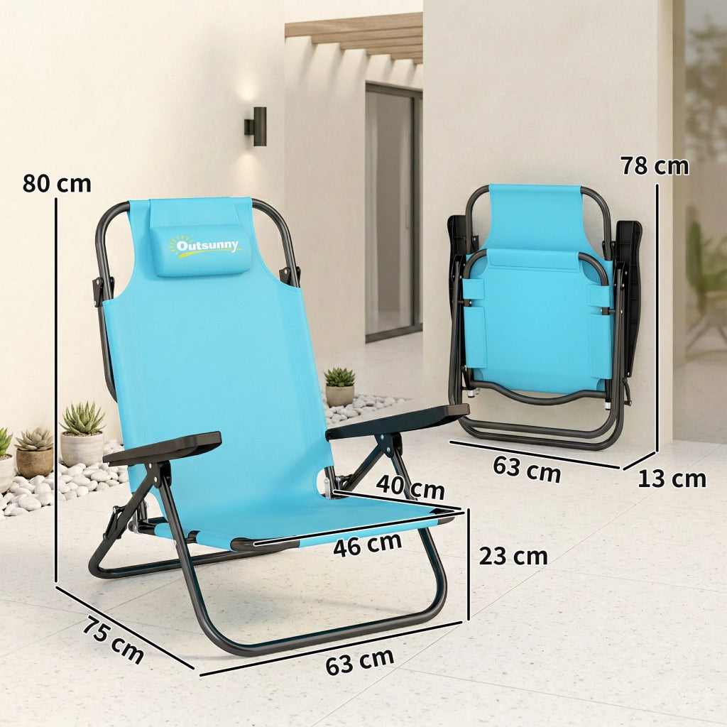Sedia da pranzo pieghevole con braccioli e schienale regolabile ¨C zephmum ¨C blu chiaro 63x75x80cm