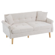 Divano 2 Posti con Cuscini Spessi e Braccioli Ergonomici in Ciniglia Beige 162 × 74 × 77 cm