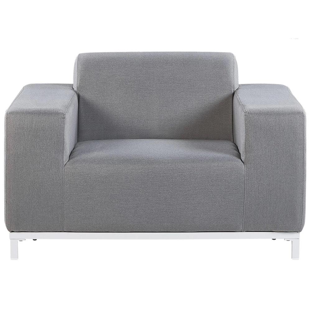 Set divano da giardino rivestimento in tessuto grigio gambe in alluminio bianco con ottomana 5 posti resistente agli agenti atmosferici