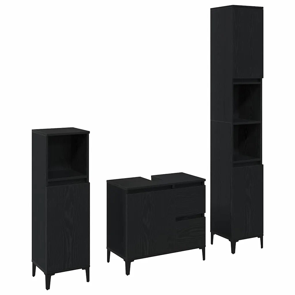 Set di mobili per il bagno Montaggio a parete 3 pcs Rovere Nero 3333087