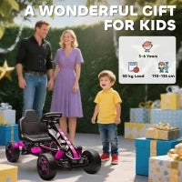 Kart a pedali per bambini, karting per bambini da 3 a 6 anni con frizione automatica, freno, ruote EVA antiscivolo, rosa
