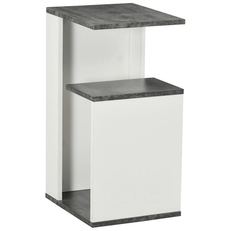 COMODINO CON RIPIANO APERTO DESIGN IRREGOLARE 35X29.5X60 CM GRIGIO E BIANCO