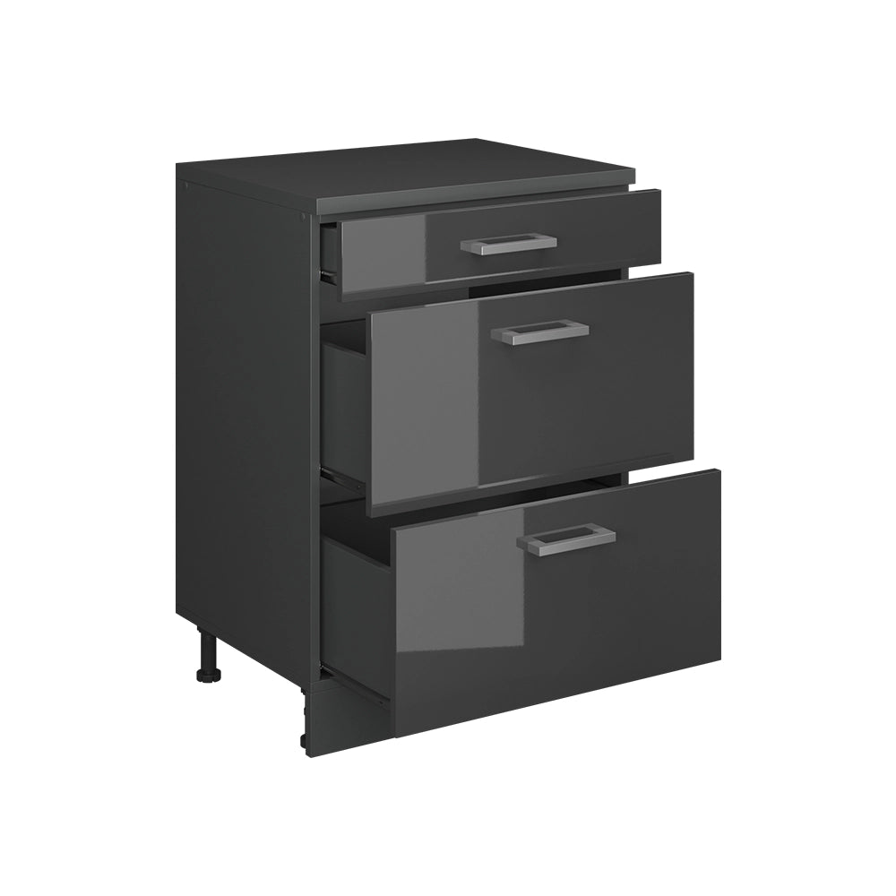 Mobile per mansarda Rion Antracite lucido/Antracite 60 x 83.8 cm senza inclinazione con 3 cassetti Vicco