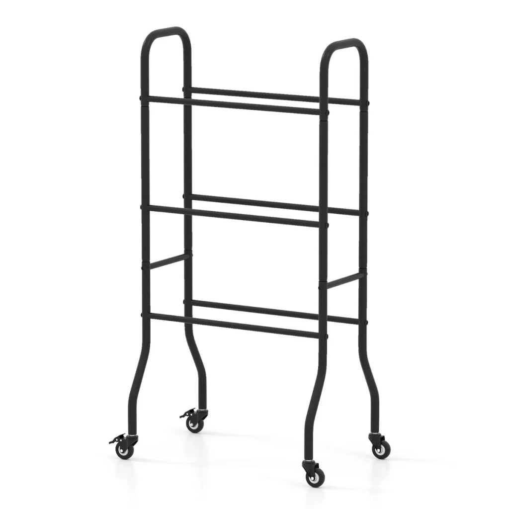 Porta palloni da basket a 3 livelli 52 x 37 x 110 cm mobilità facile design compatto in metallo nero 20_0018221