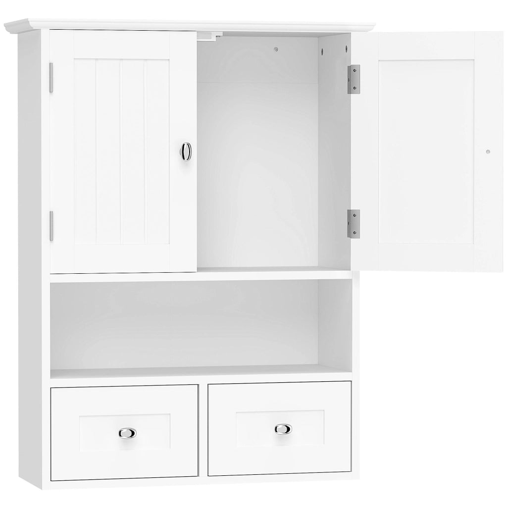 Armadietto Bagno Pensile 2 Ante con Ripiano e 2 Cassetti ¨C zephmum ¨C Legno Bianco