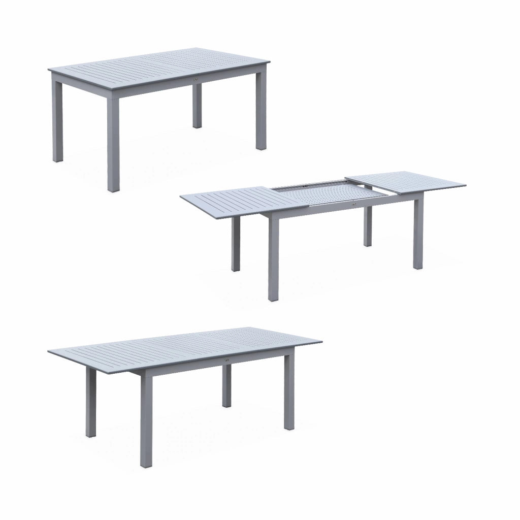 Set tavolo da giardino allungabile in alluminio con 6 sedie, grigio