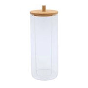 Trade Shop - Dispenser Porta Dischetti Struccanti Trasparente Con Coperchio In Legno 7.5x18.6cm 10824 -