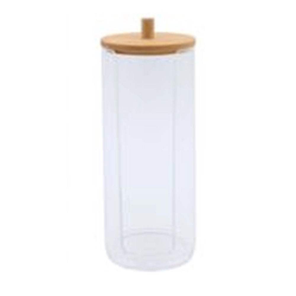 Trade Shop - Dispenser Porta Dischetti Struccanti Trasparente Con Coperchio In Legno 7.5x18.6cm 10824 -