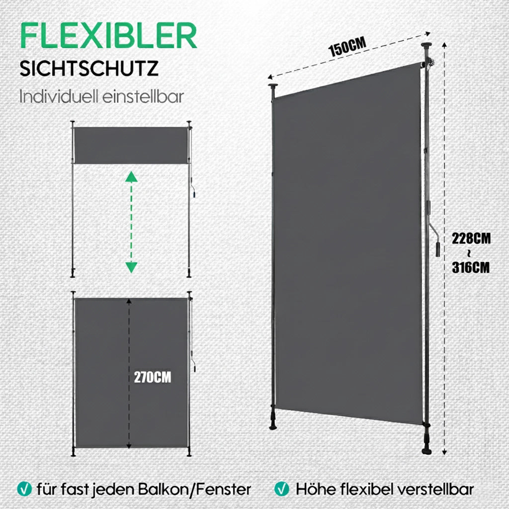 Tenda da Sole Verticale per Balcone e Terrazza ¨C Xylo ¨C Antracite, 150x270 cm