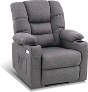 Sedile Relax Lussuoso - Posizione Laterale 170 Gradi - Supporto per le Gambe - Sedile Chill - Connettori USB - Grigio - Tessuto - Retro - Sedile per TV - Funzione di Alzamento - 3 Motori - 90 x 84 x 108 cm