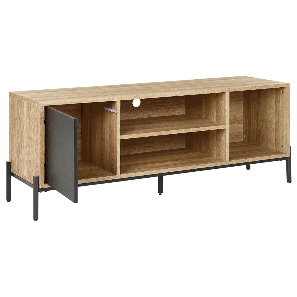 Porta TV Finitura in legno chiaro e carta MDF grigia 1 mobile 2 ripiani aperti Contenitore a ripiano basso