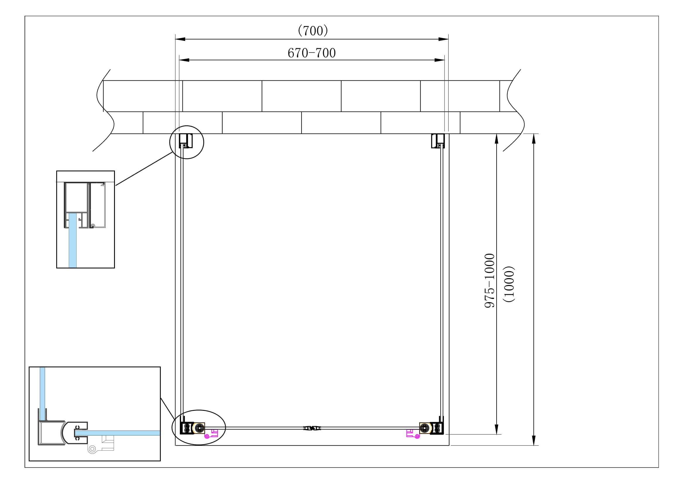 Porta battente Saloon  + 2 lati fissi box doccia 6 mm cromo 2 FISSE 97,5-100 + SALOON 67-70 