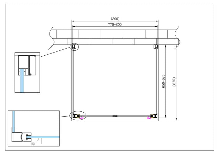 Porta battente Saloon  + 2 lati fissi box doccia 6 mm cromo 2 FISSE  65-67,5 + SALOON 77-80 