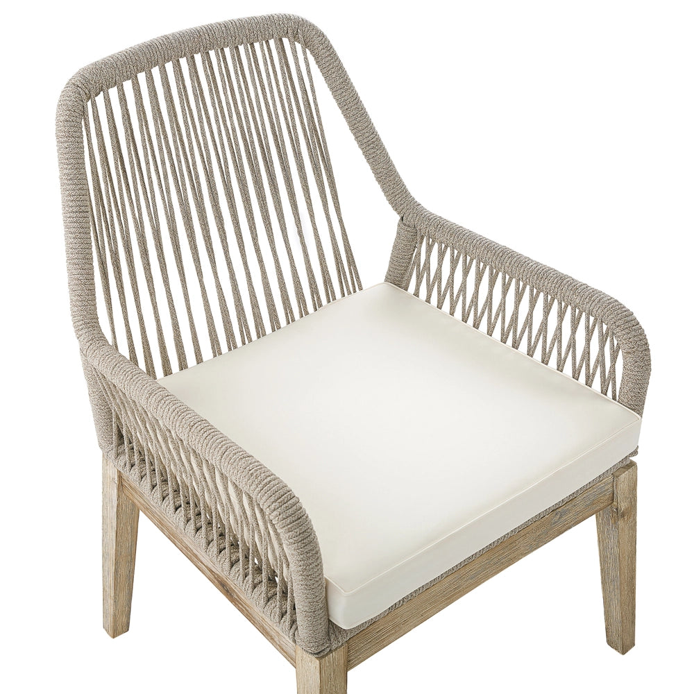 Set da pranzo da giardino Tavolo in cemento grigio e beige 6 sedie in propilene di vimini beige dal design moderno