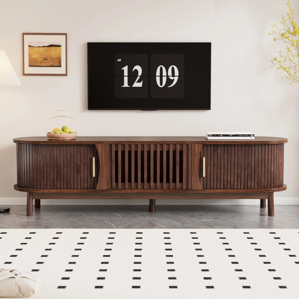 OKWISH Mobile TV con 2 Ante Scorrevoli, 1 Anta a Ribalta, 3 Vani, per Soggiorno, MDF, Marrone, 165 x 39.5 x 46 cm