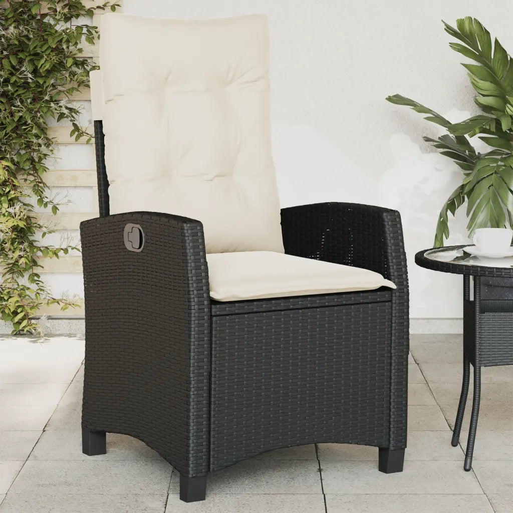 Sedia Reclinabile da Giardino | Sedie da Esterno con Cuscini Nera in Polyrattan