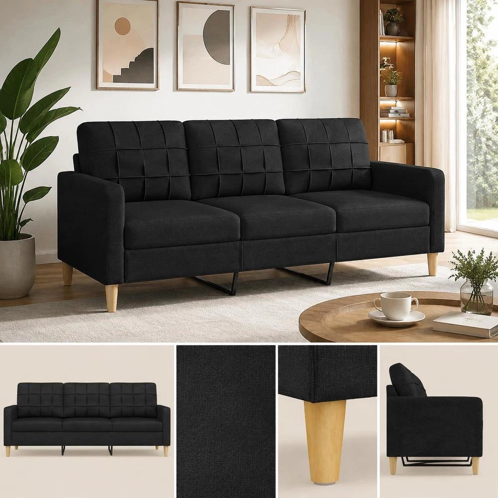 3-seater Sofa Black 180 Cm Fabric