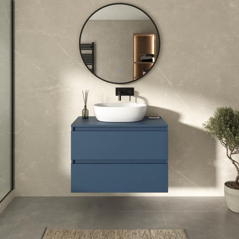 Mobile bagno sospeso 60cm due cassetti alby blue con top | Hexa