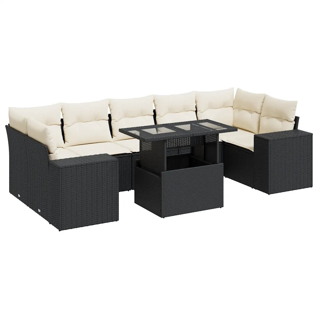 Set Divani da Giardino con Cuscini 8 pz Nero in Polyrattan 3326757