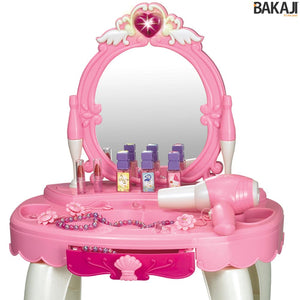 Specchiera Make Up Per Bambina Con Luci Suoni Asciugacapelli Reale E Sgabello