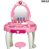 Specchiera Make Up Per Bambina Con Luci Suoni Asciugacapelli Reale E Sgabello