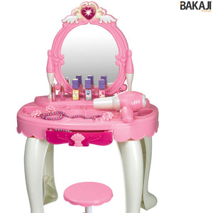 Specchiera Make Up Per Bambina Con Luci Suoni Asciugacapelli Reale E Sgabello