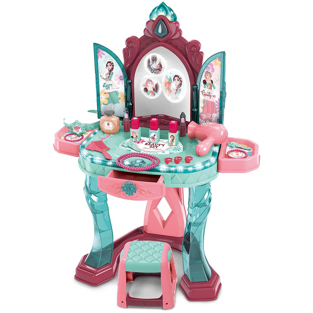 Specchiera Make Up con Sensore Set Bellezza con Sgabello Musica e Luci Accessori