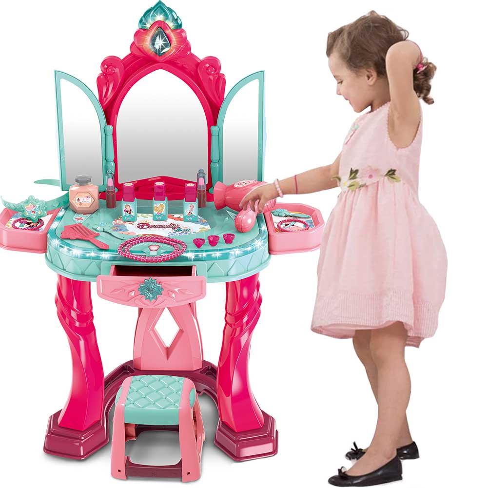 Specchiera Make Up Salone di Bellezza con Sgabello Musica Luci Kit Set Bellezza