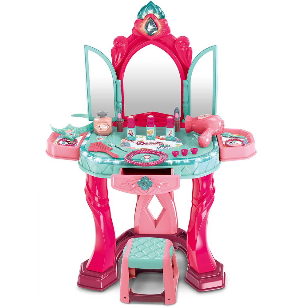 Specchiera Make Up Salone di Bellezza con Sgabello Musica Luci Kit Set Bellezza