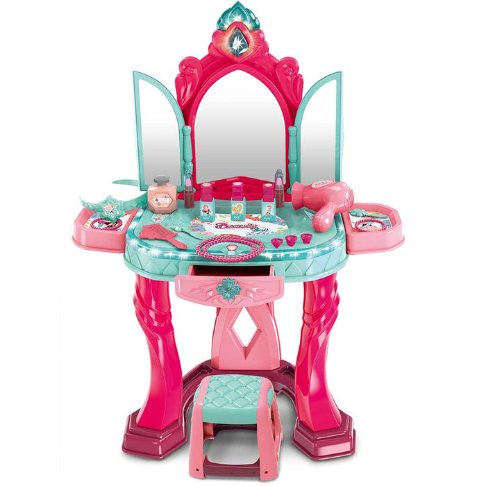 Specchiera Make Up Salone di Bellezza con Sgabello Musica Luci Kit Set Bellezza