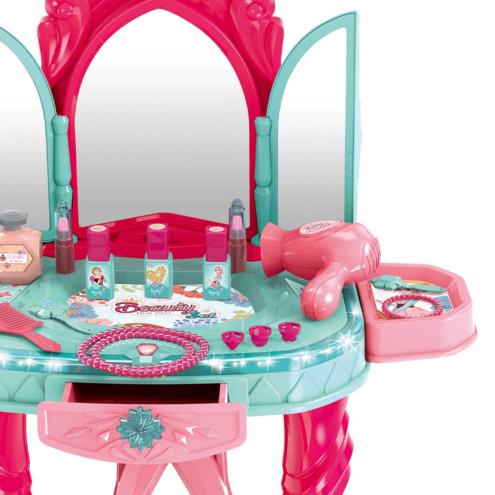 Specchiera Make Up Salone di Bellezza con Sgabello Musica Luci Kit Set Bellezza