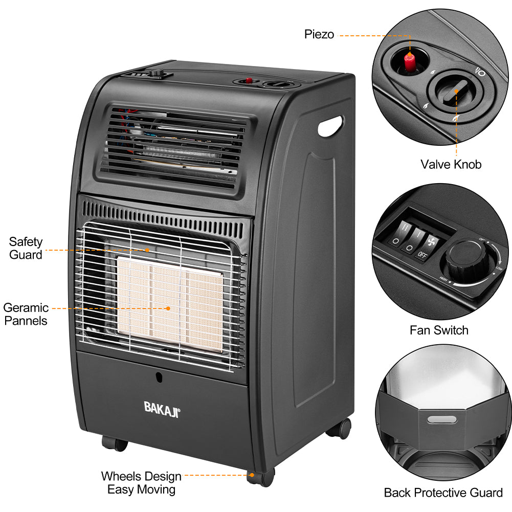 Stufa a Gas Portatile 2in1 in Metallo Nero Termostufa Infrarossi 3 elementi GH09