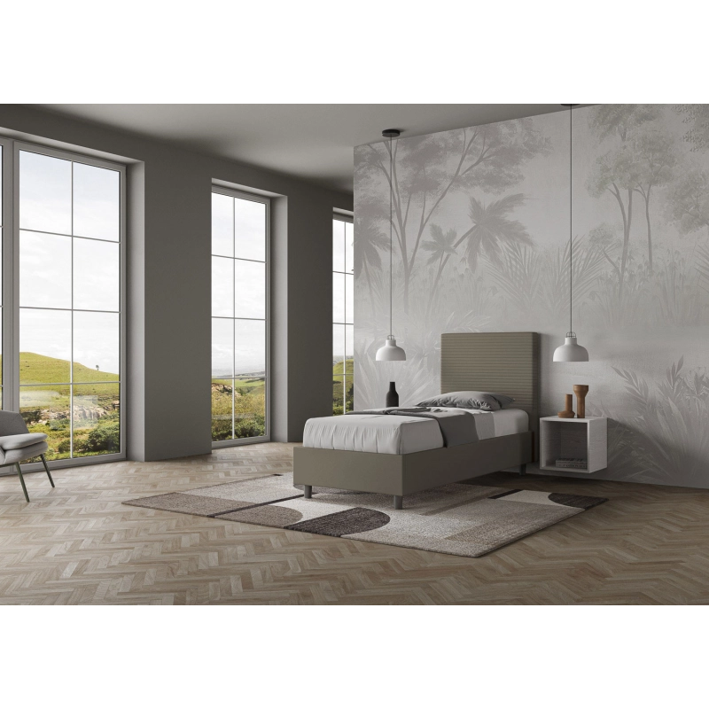 Letto imbottito Singolo 80x200 cm Focus - Similpelle,Cappuccino,Contenitore
