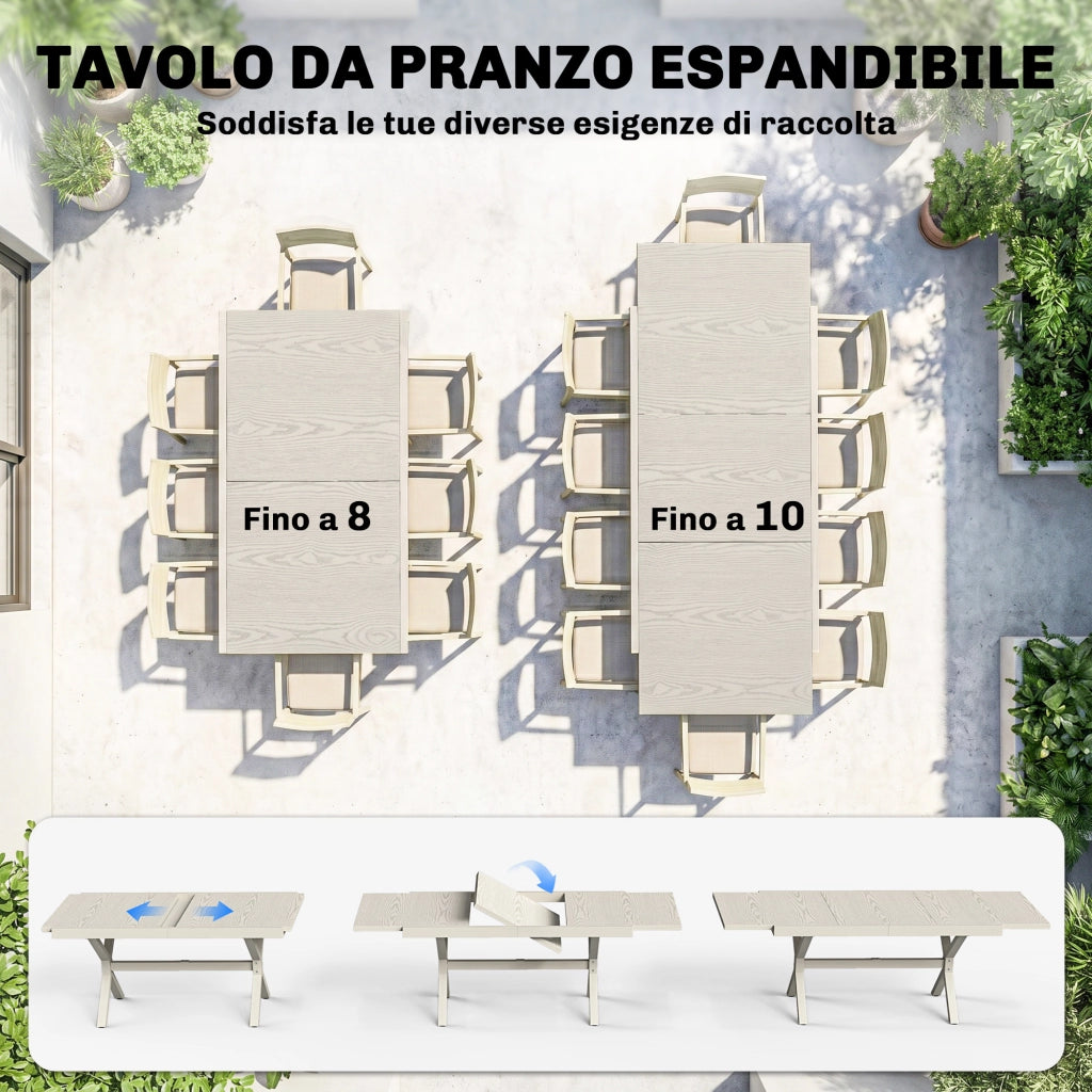Tavolo da Giardino Allungabile per 8-10 Persone, in Alluminio e Acciaio, 154/214x85x73 cm, Grigio
