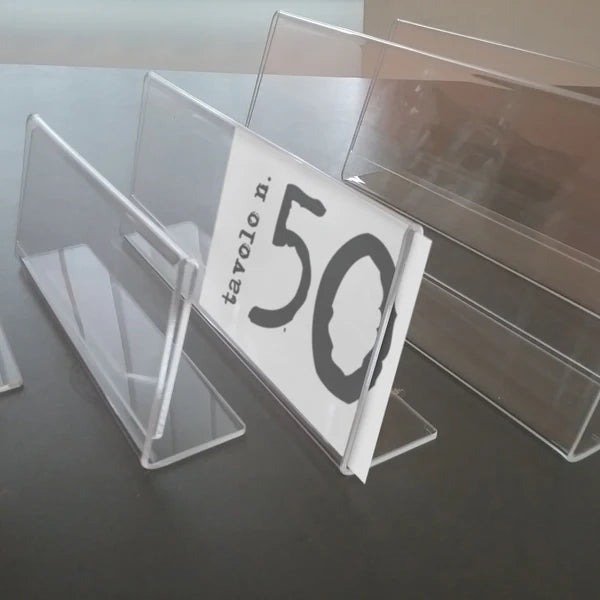 Segnaposto in plexiglass con base a L portanome eventi congressi - 5.5 x 8.5 x 3