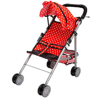 Passeggino Carrozzina Bambole in Metallo Giocattolo Bambini Pieghevole Rosso Pois