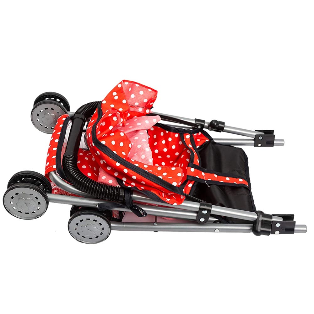 Passeggino Carrozzina Bambole in Metallo Giocattolo Bambini Pieghevole Rosso Pois