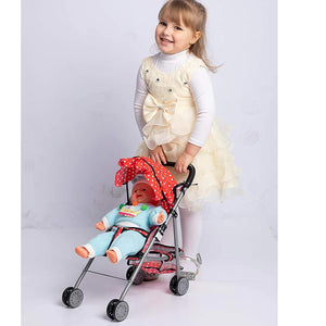 Passeggino Carrozzina Bambole in Metallo Giocattolo Bambini Pieghevole Rosso Pois