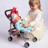 Passeggino Carrozzina Bambole in Metallo Giocattolo Bambini Pieghevole Rosso Pois